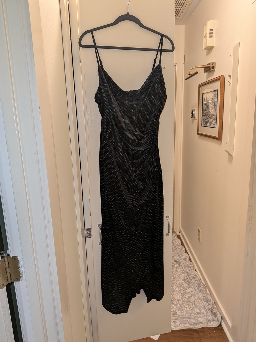 NWT Laundry by Shelli Segal Black Velvet Sparkle Cowl Slip Dress